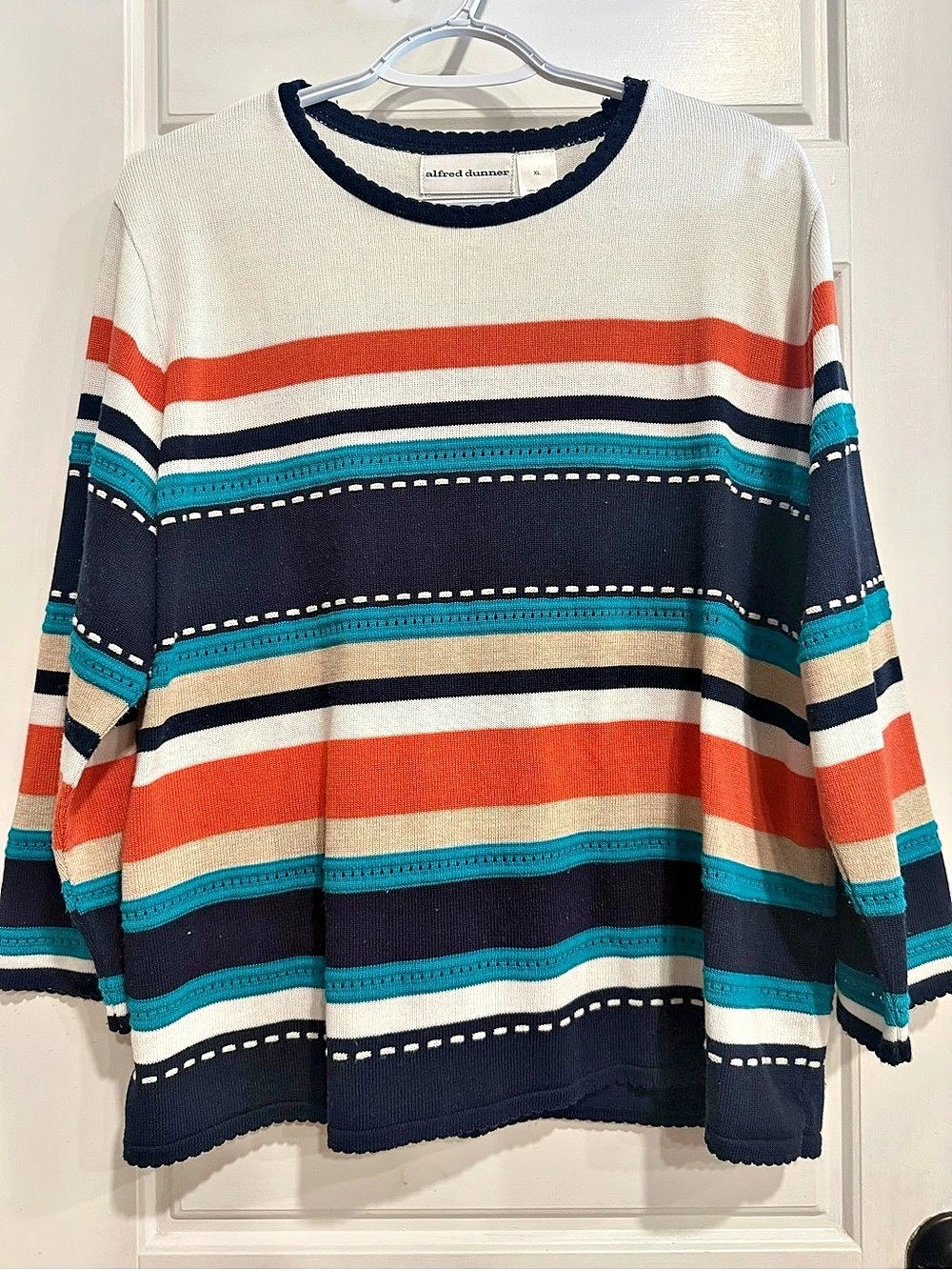 alfred dunner Striped Sweater in White & Blue Size XL
